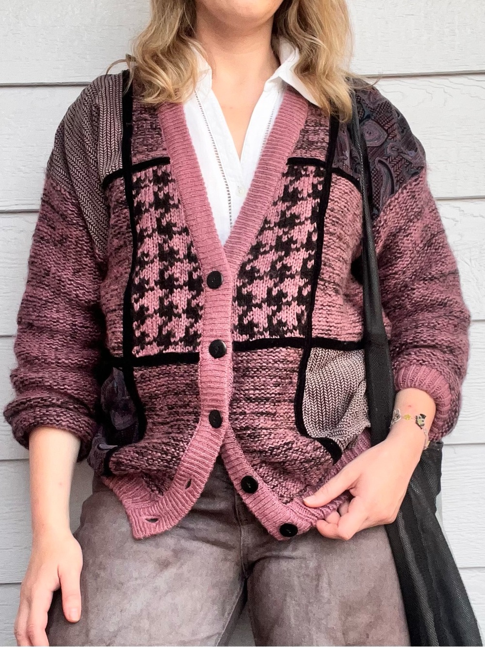 Women's Rose Patterned Button-Up Cardigan Sweater